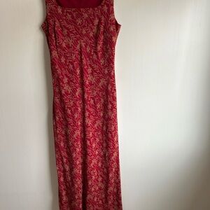 Ann Taylor Red Maxi Dress with Beige Floral Print